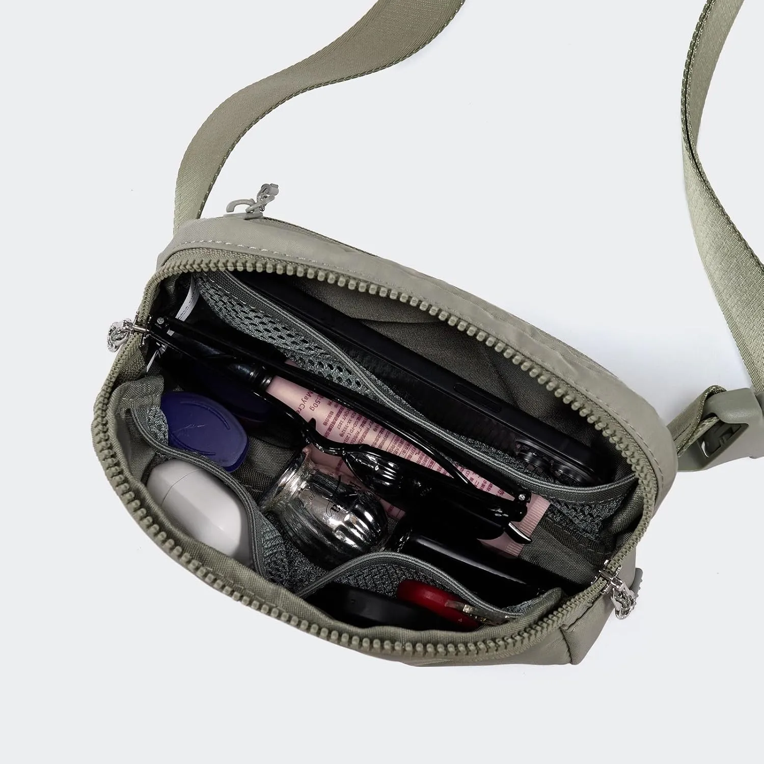 𝗙𝗟𝗬𝗢𝗢𝗞 Unisex Mini 𝗕𝗲𝗹𝘁 𝗕𝗮𝗴 and Extender Strap, Adjustable Strap Nylon Cross Body Sling Bag for Workout, Running, Traveling, Hiking. (Grey Sage)