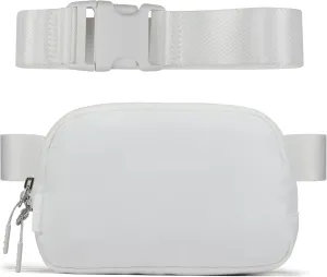 𝗙𝗟𝗬𝗢𝗢𝗞 Unisex Mini 𝗕𝗲𝗹𝘁 𝗕𝗮𝗴 and Extender Strap, Adjustable Strap Nylon Cross Body Sling Bag for Workout, Running, Traveling, Hiking. (White)