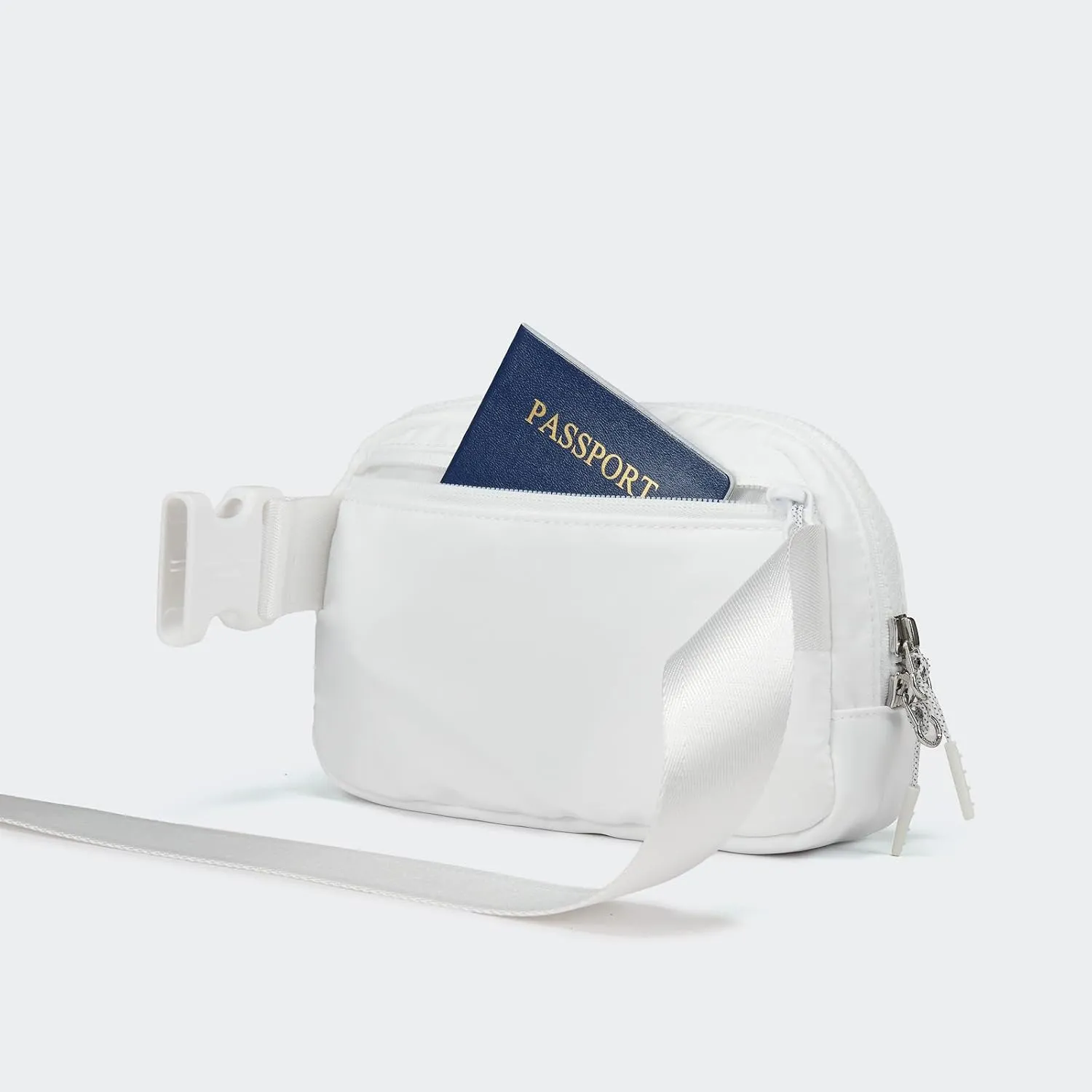 𝗙𝗟𝗬𝗢𝗢𝗞 Unisex Mini 𝗕𝗲𝗹𝘁 𝗕𝗮𝗴 and Extender Strap, Adjustable Strap Nylon Cross Body Sling Bag for Workout, Running, Traveling, Hiking. (White)