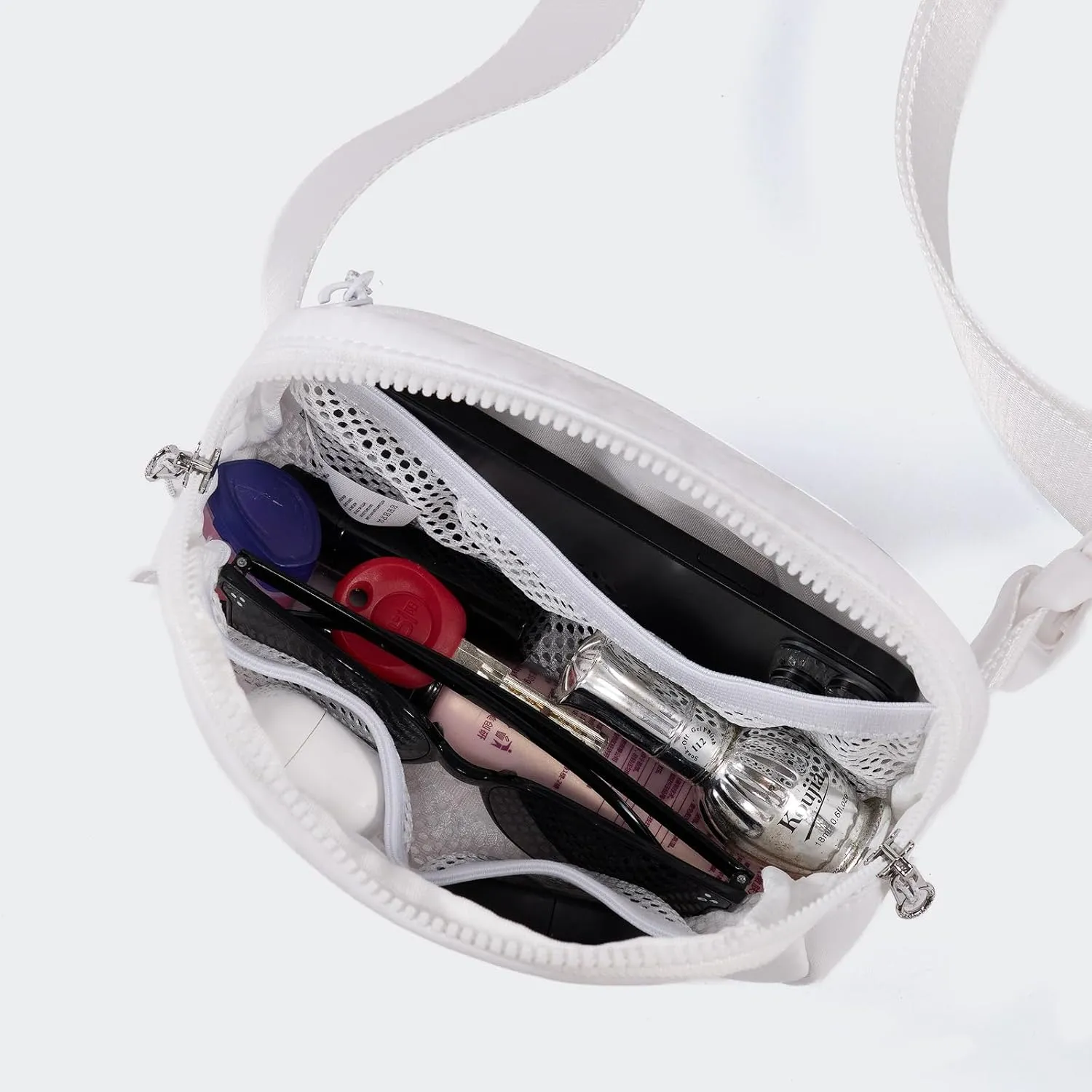 𝗙𝗟𝗬𝗢𝗢𝗞 Unisex Mini 𝗕𝗲𝗹𝘁 𝗕𝗮𝗴 and Extender Strap, Adjustable Strap Nylon Cross Body Sling Bag for Workout, Running, Traveling, Hiking. (White)