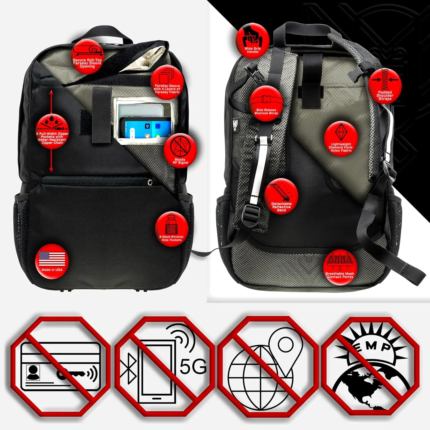 ~ Xecutive Transport Faraday Backpack/Small LITE Faraday Bag Combo ~ Shoulder Strap Included ~ Tracking/Hacking Defense ~ Stone