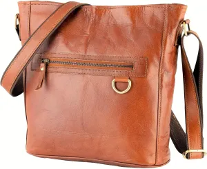 11 inch Genuine Leather Crossbody Bags for Women Large Shoulder Cross Body Handbags Real Leather Vintage Brown Purses Travel Bucket Bag for Women