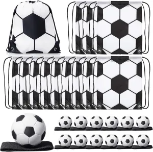 12 Pcs Drawstring Bags with Wrist Return Ball Backpack Sports Party Favors Accessories for Kids Gift(Soccer)