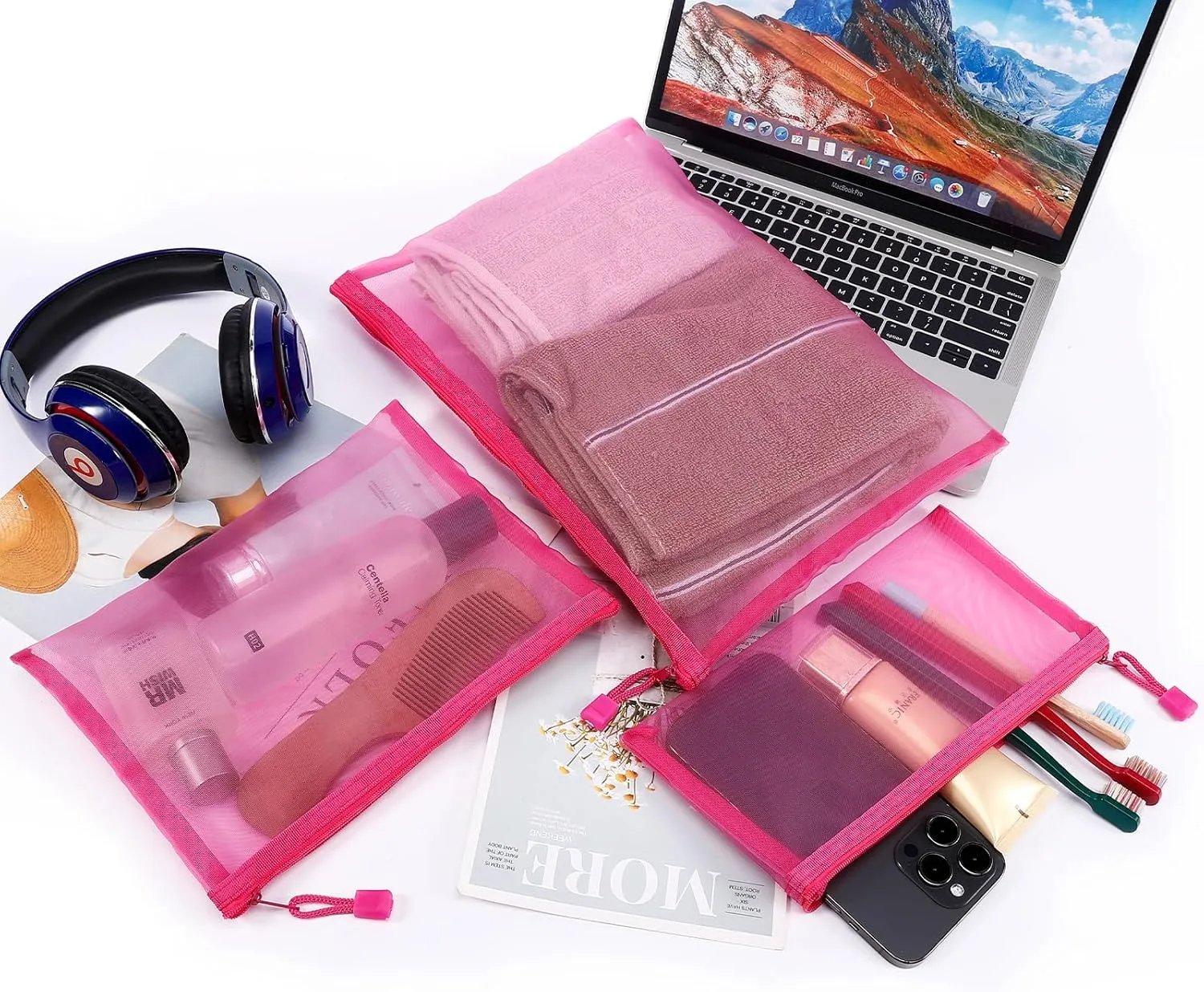 12 Pieces Zipper Nylon Mesh Pouch, Mesh Cosmetic Bags Makeup Bags Pencil Case, Multipurpose Travel Bags for Cosmetic School Office Supplies and Travel Accessories (Black, Assorted Sizes)