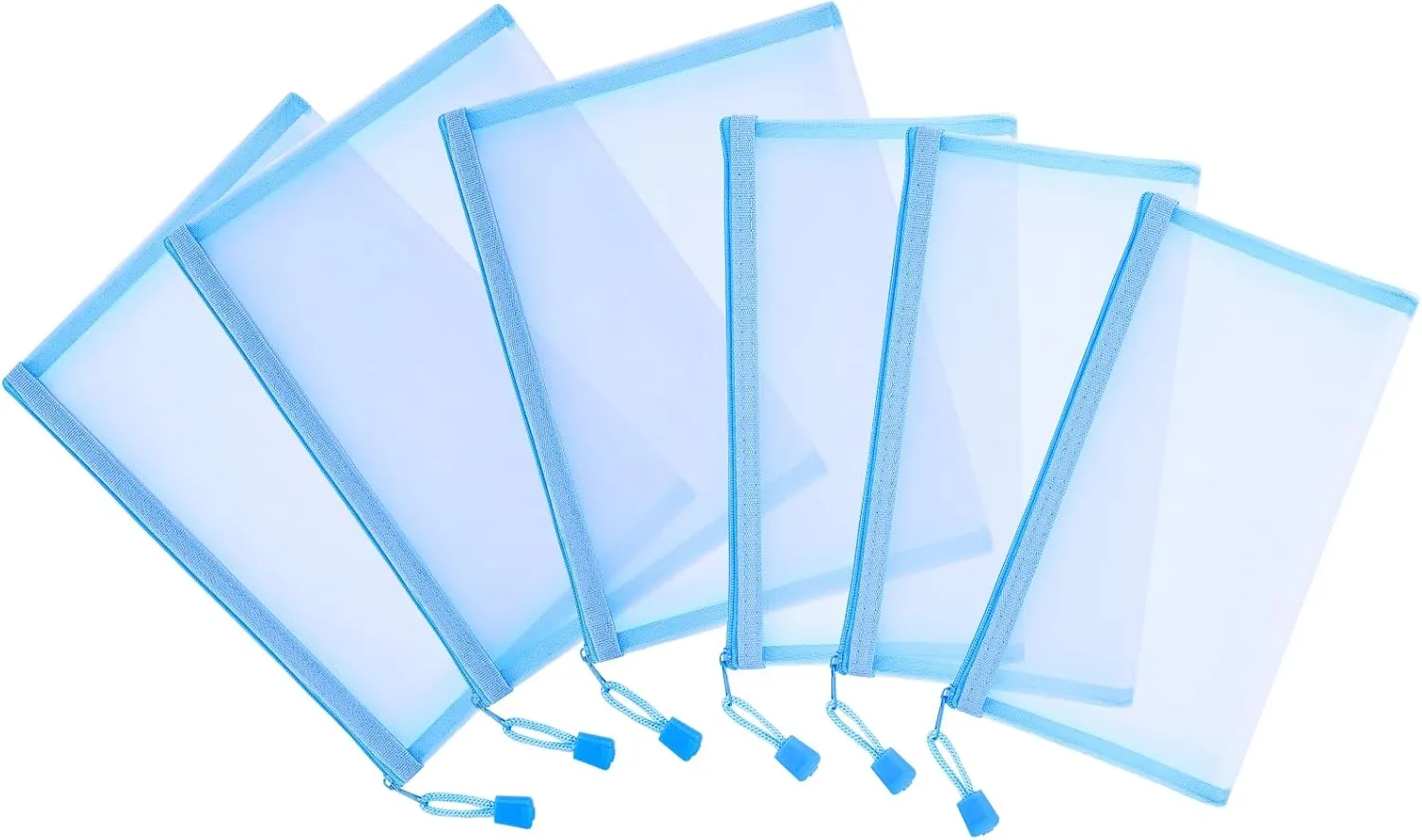 12 Pieces Zipper Nylon Mesh Pouch, Mesh Cosmetic Bags Makeup Bags Pencil Case, Multipurpose Travel Bags for Cosmetic School Office Supplies and Travel Accessories (Sky Blue, A5)