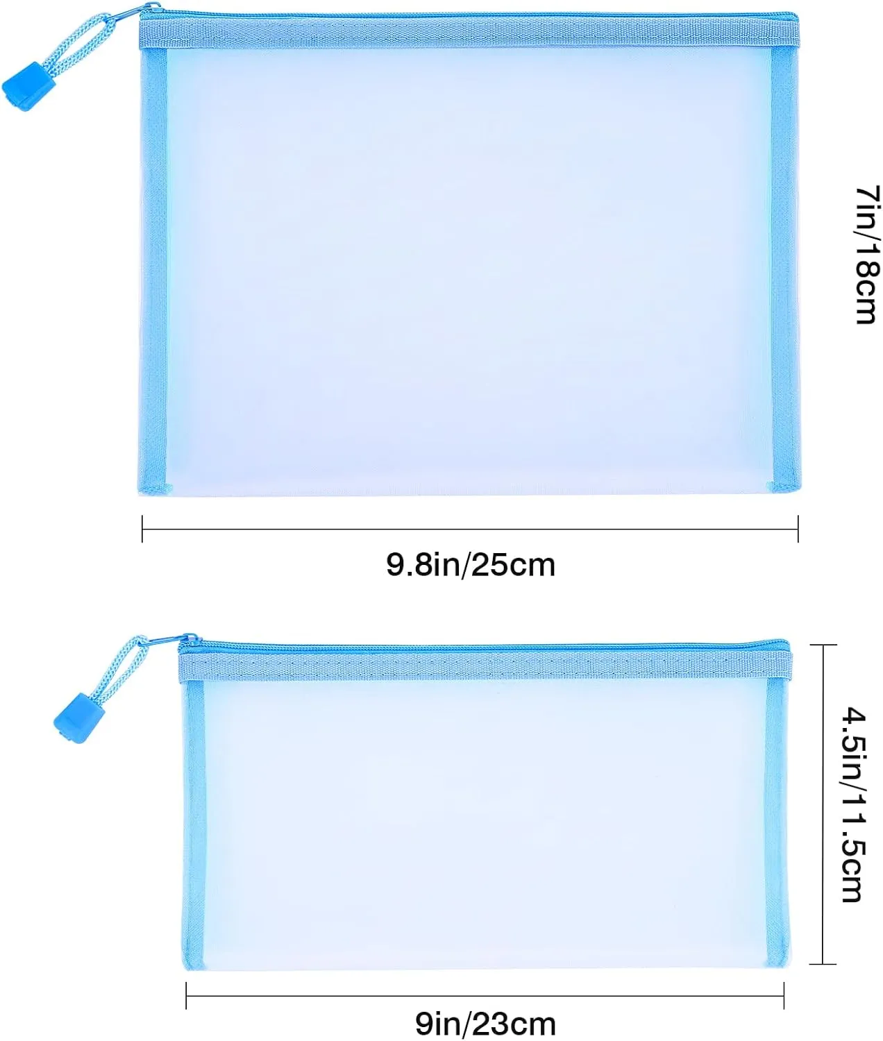 12 Pieces Zipper Nylon Mesh Pouch, Mesh Cosmetic Bags Makeup Bags Pencil Case, Multipurpose Travel Bags for Cosmetic School Office Supplies and Travel Accessories (Sky Blue, A5)