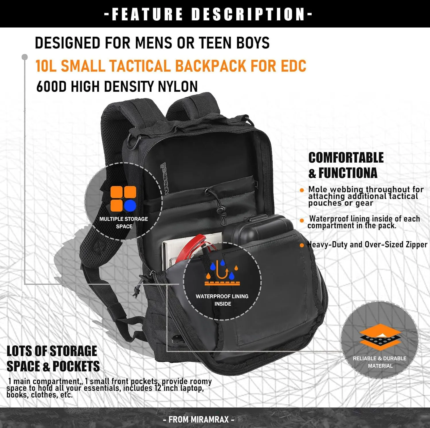 12L Small Backpack Day Pack - Mini Tactical Backpacks Military Daypack Molle Bag Rucksack Bug Out Bag for Hiking (Black)