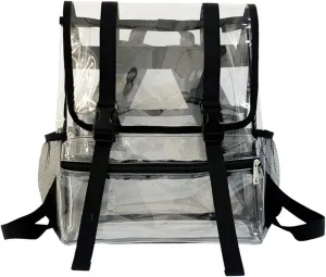 15'' Heavy Duty Clear Backpack,PVC See Through knapsack for Sports, Work, Stadium, Security, Travel, College (Flip black)