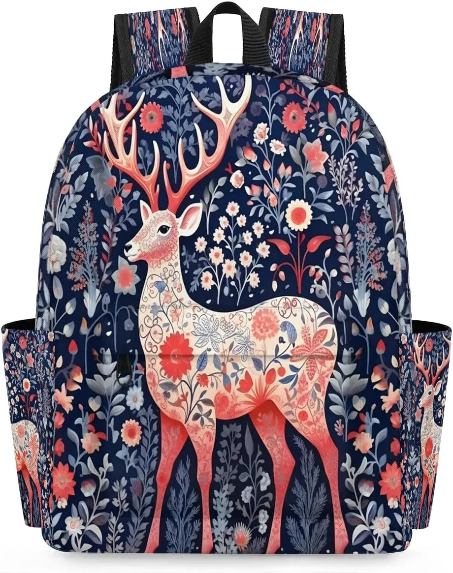 15.1 Inch Casual Backpack Christmas Reindeer Small Backpack with Multiple Pocket Waterproof Mini Bags Daypack with Chest Strap Reindeer Travel Bag