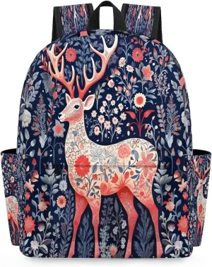 15.1 Inch Casual Backpack Christmas Reindeer Small Backpack with Multiple Pocket Waterproof Mini Bags Daypack with Chest Strap Reindeer Travel Bag