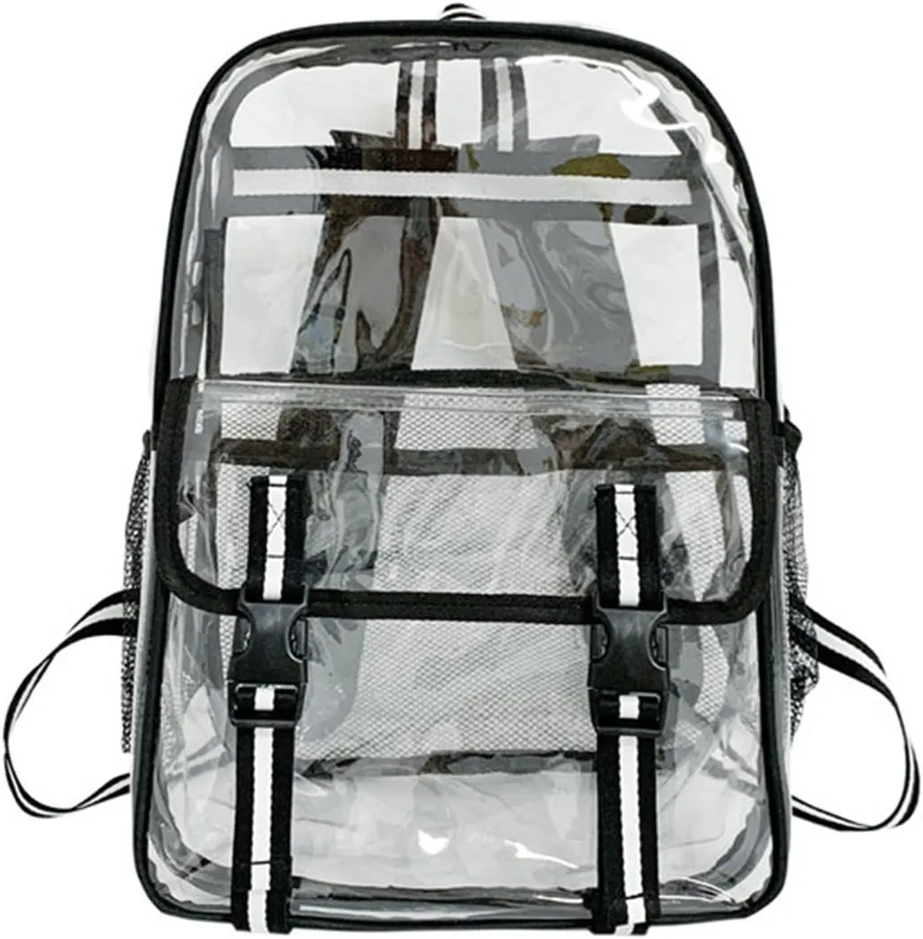 16'' Heavy Duty Clear Backpack,PVC See Through shool bag for Sports, Work, Stadium, Security, Travel, College (BLACK)