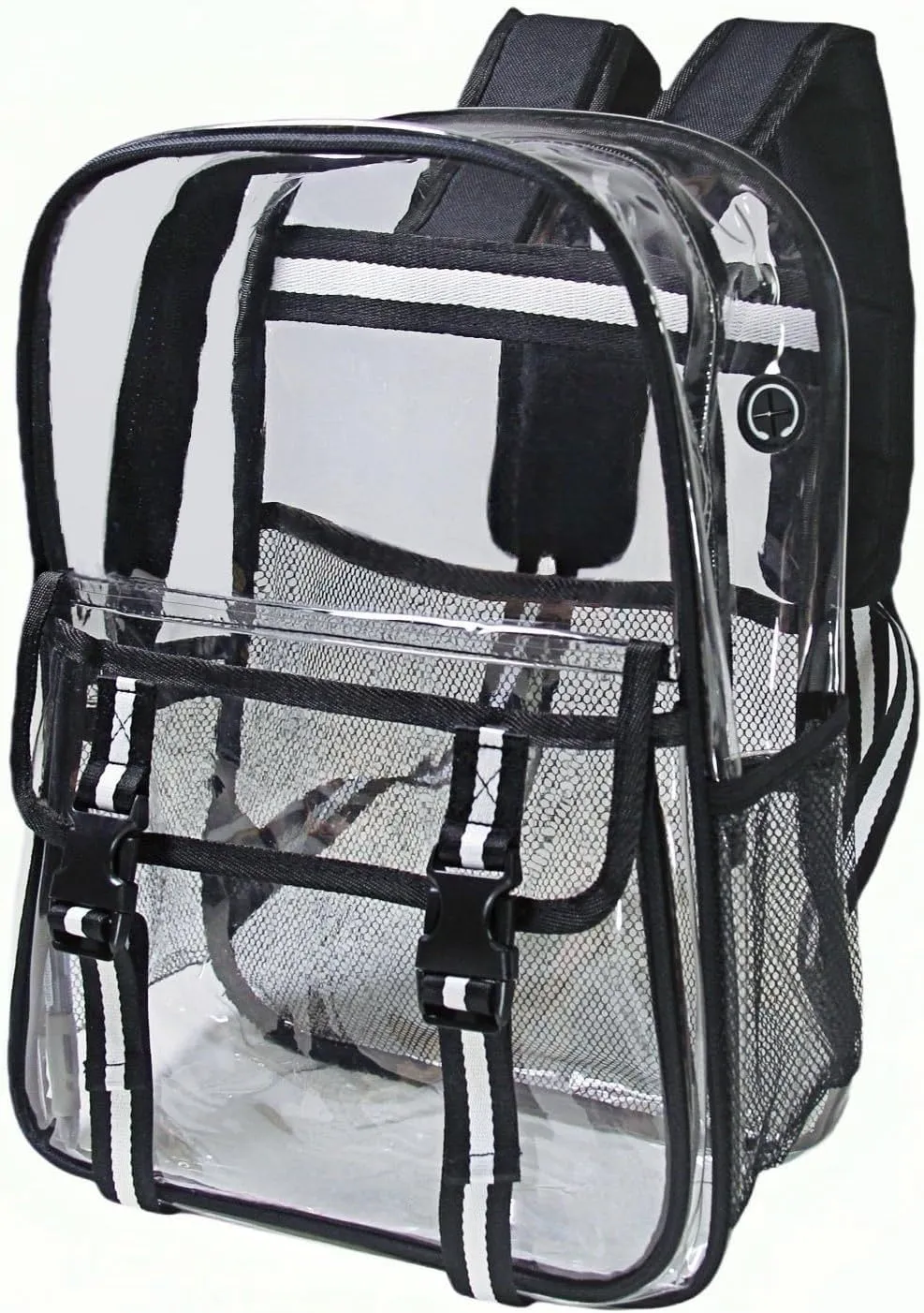 16'' Heavy Duty Clear Backpack,PVC See Through shool bag for Sports, Work, Stadium, Security, Travel, College (BLACK)