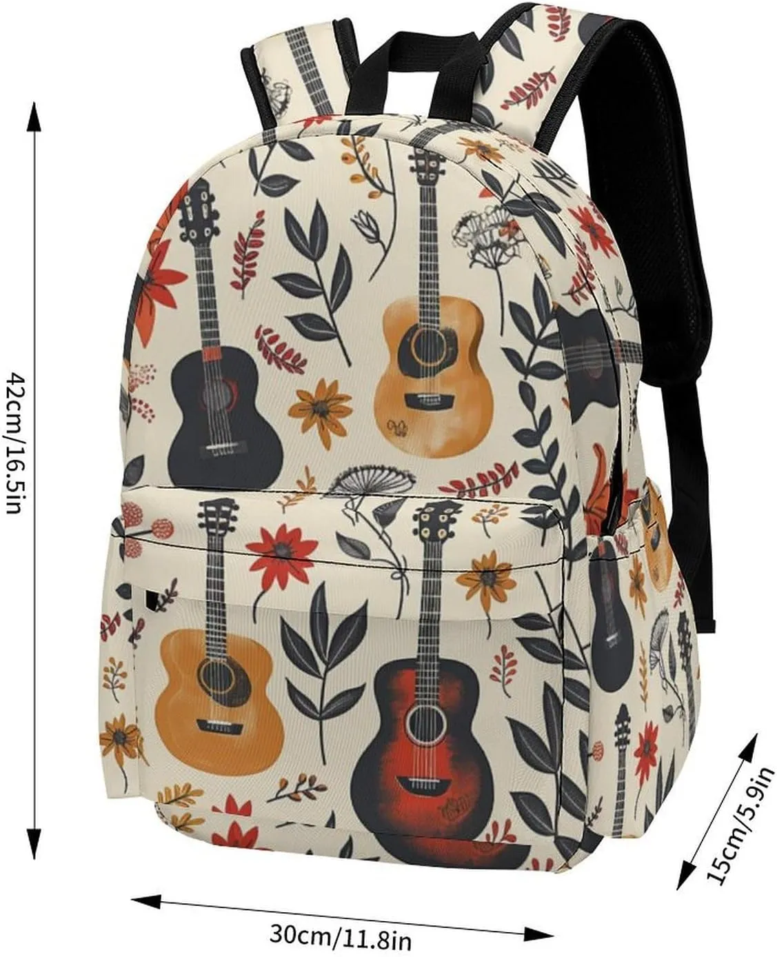 16 Inch Backpack Country Music Fall Guitar Laptop Backpack School Bookbag Shoulder Bag Casual Daypack