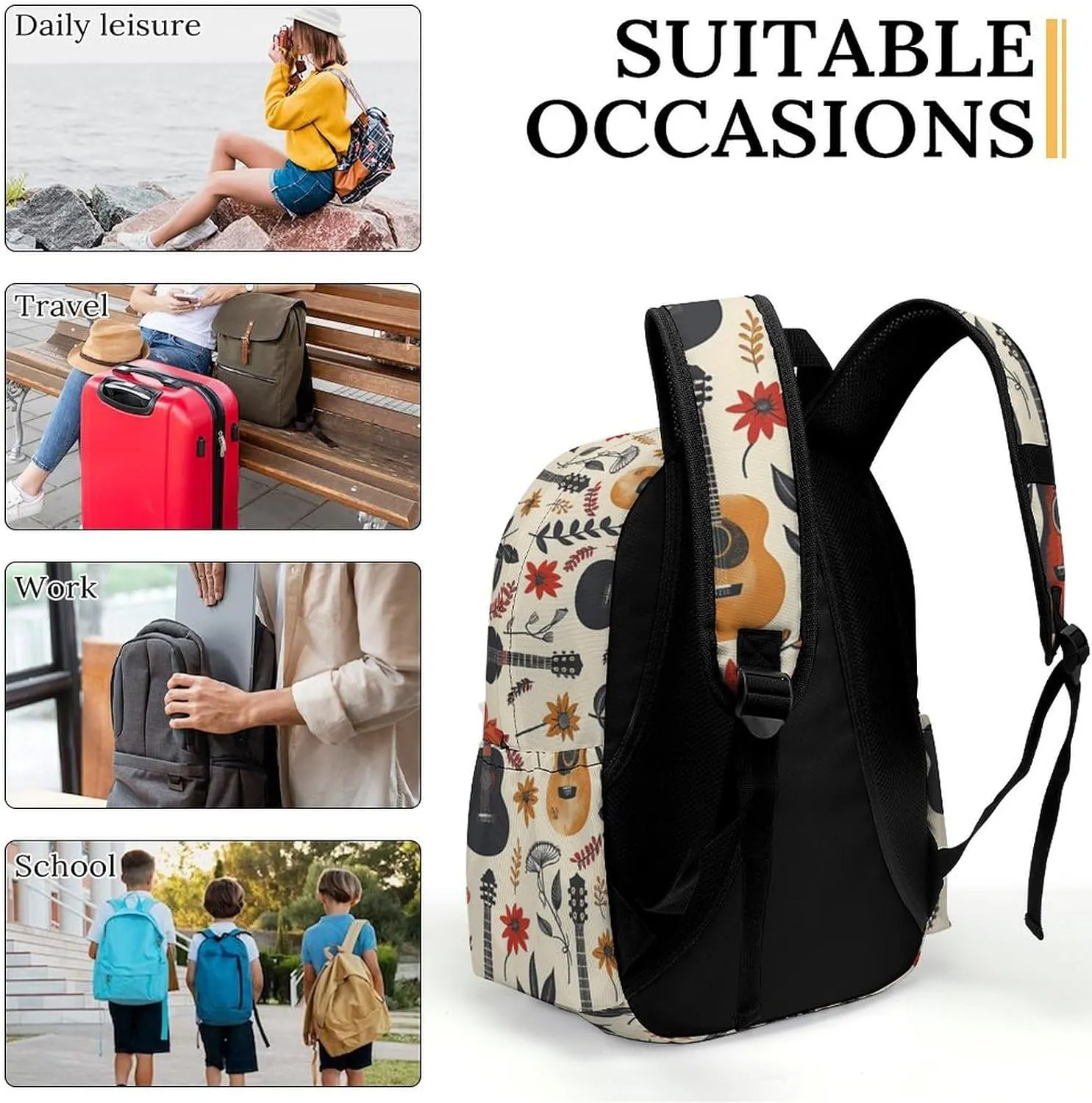 16 Inch Backpack Country Music Fall Guitar Laptop Backpack School Bookbag Shoulder Bag Casual Daypack