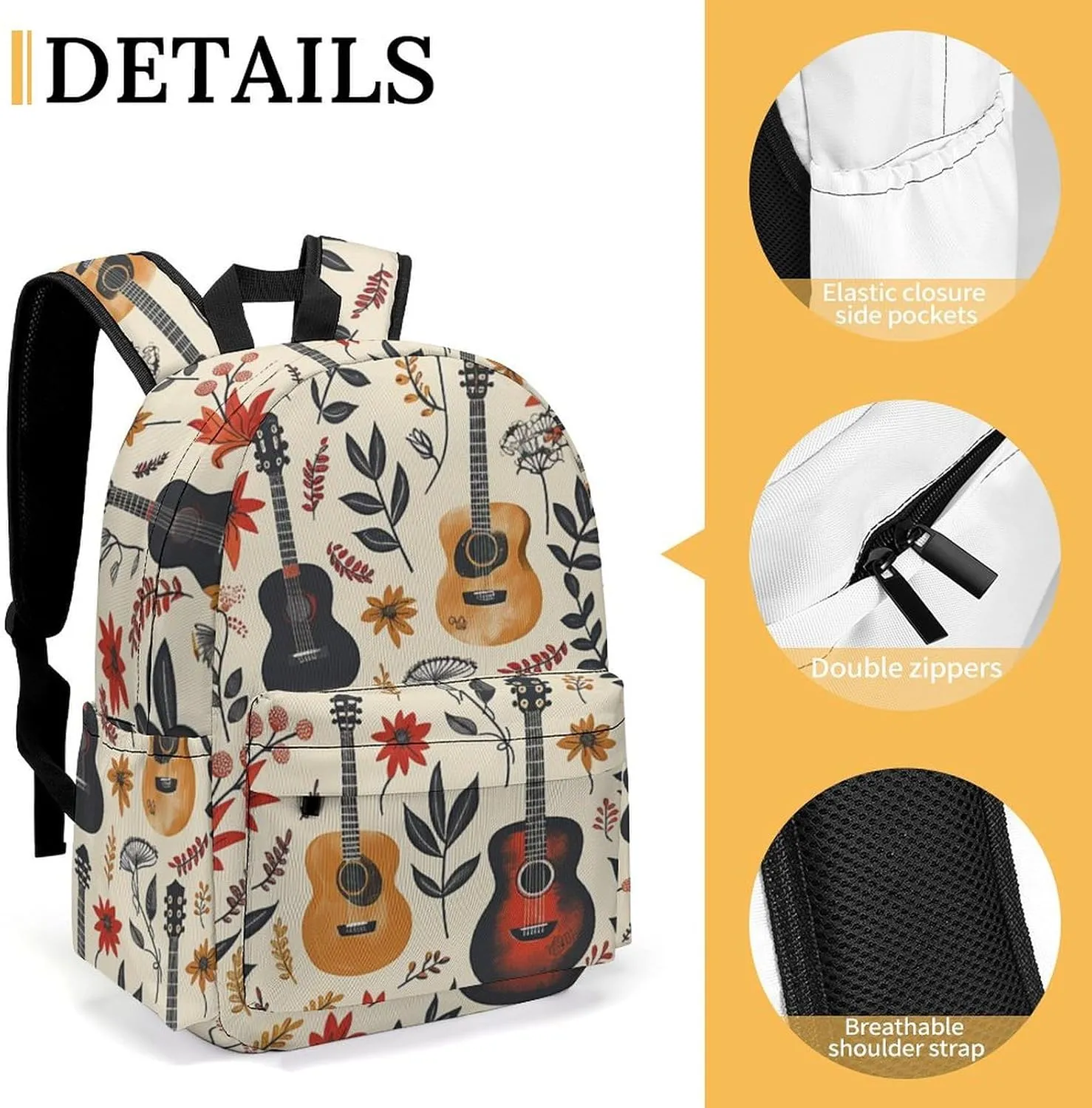 16 Inch Backpack Country Music Fall Guitar Laptop Backpack School Bookbag Shoulder Bag Casual Daypack