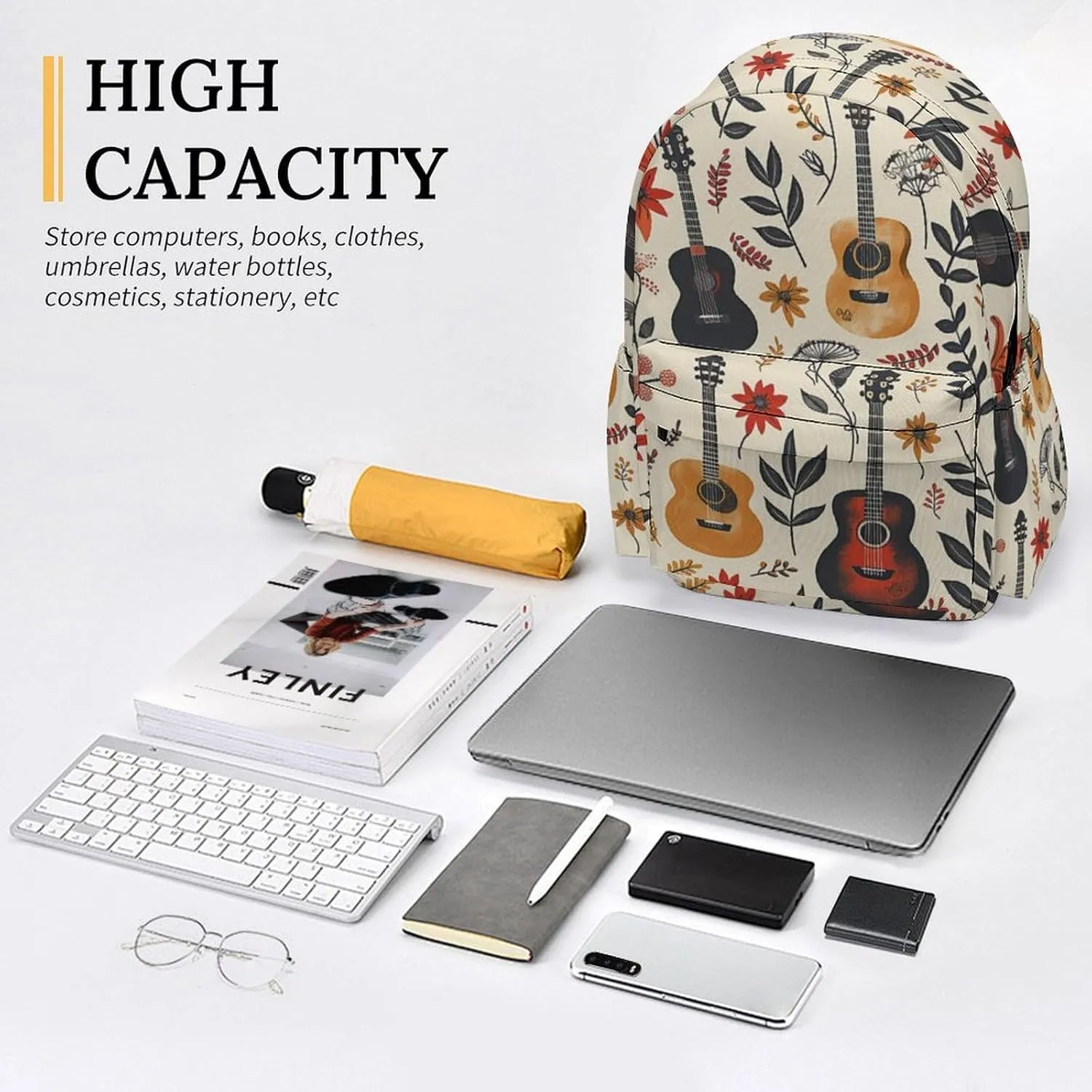 16 Inch Backpack Country Music Fall Guitar Laptop Backpack School Bookbag Shoulder Bag Casual Daypack