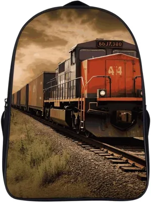 16 Inch Backpack Freight Train Laptop Backpack Lightweight Full Print Travel Bag Casual Daypack for Women Men