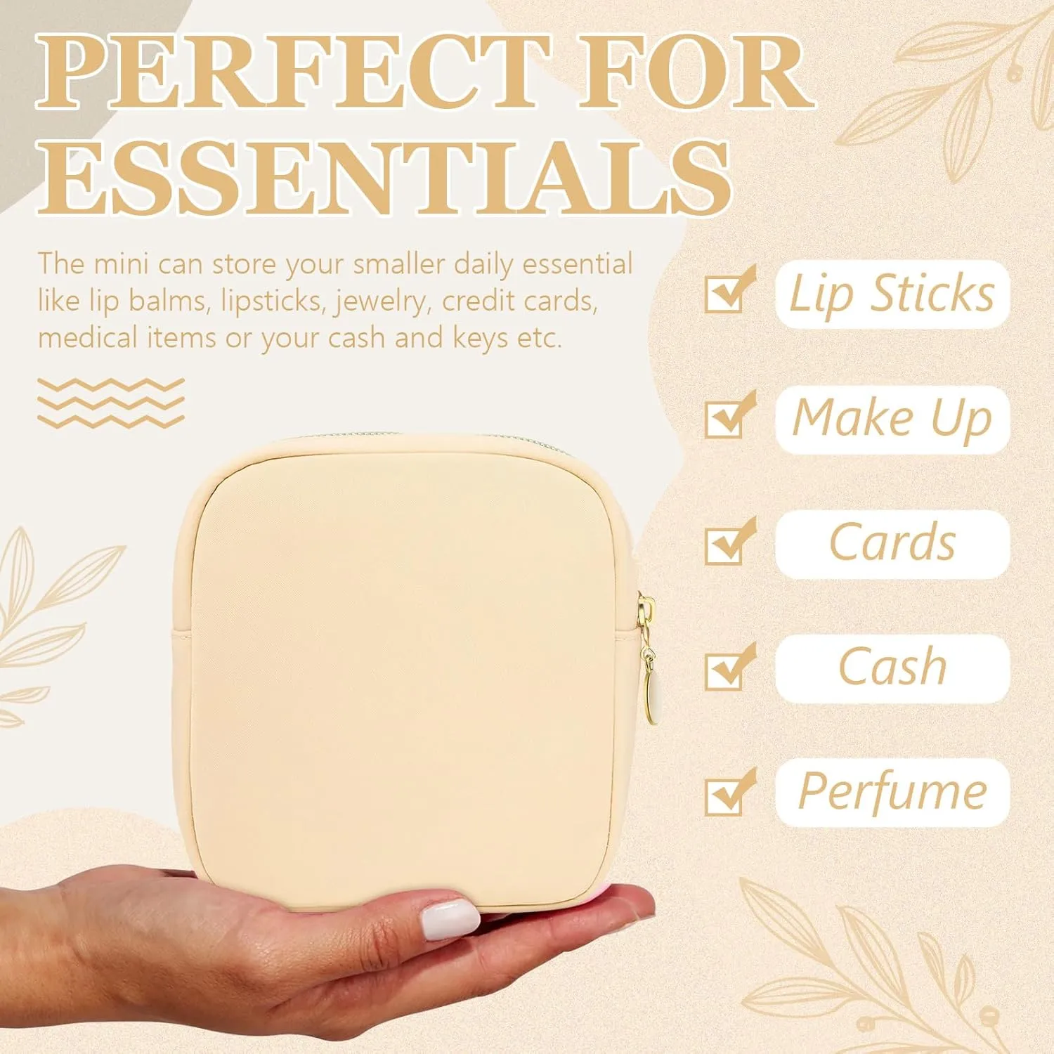 16 Pcs Mini Makeup Bags Bulk Nylon Cosmetic Pouch for Purse Travel Toiletry Organizer for Women, Small Zipper Preppy Coin Purse for Custom Valentines Day Gifts