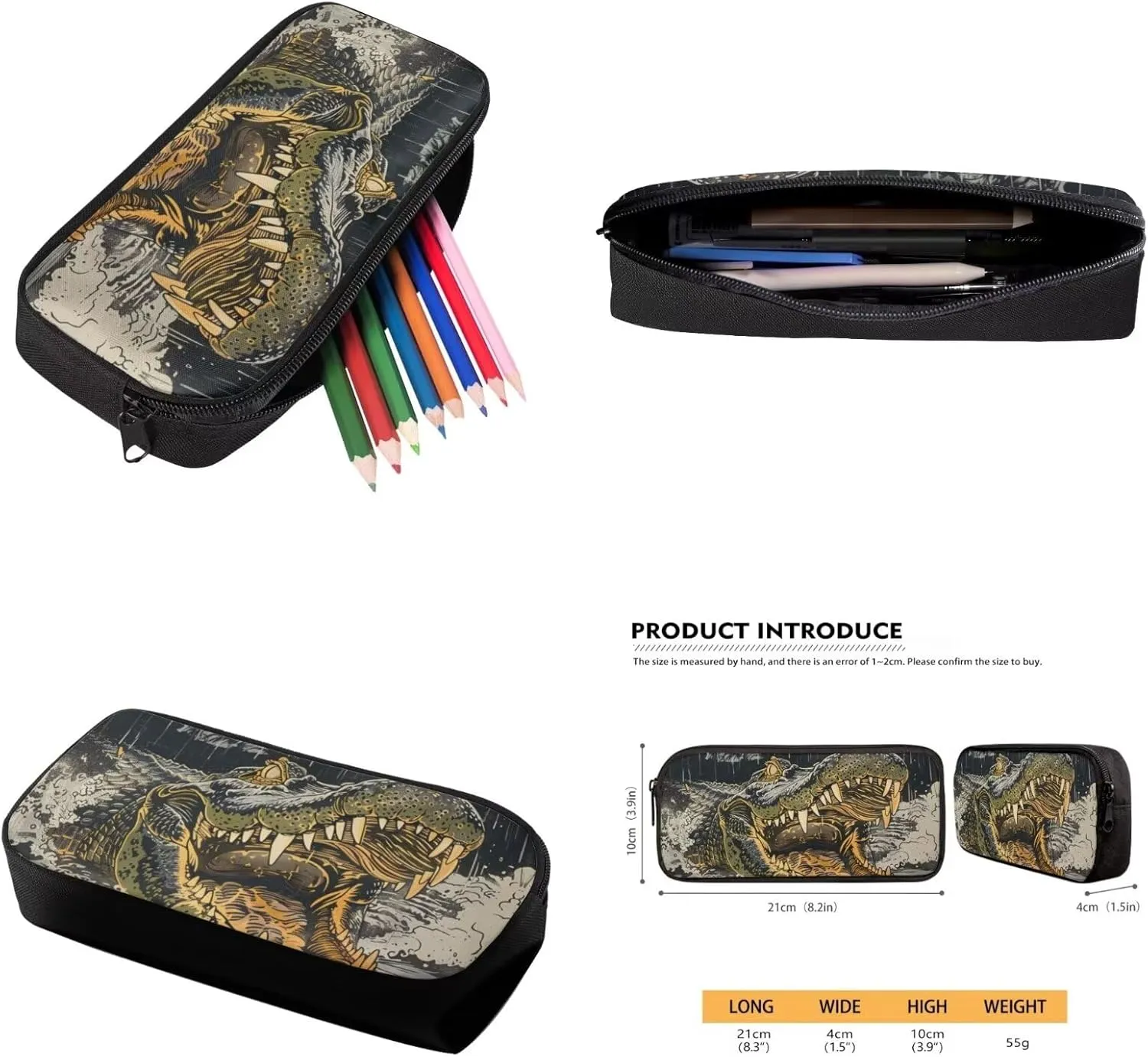 17 Inch Animal Print School Backpack And Lunch Box Set for Kids Lightweight Angry Alligator Backpack for Boys Girls Sturdy School Bag with Insulated Lunchbox Pencil Case Student Bookbag