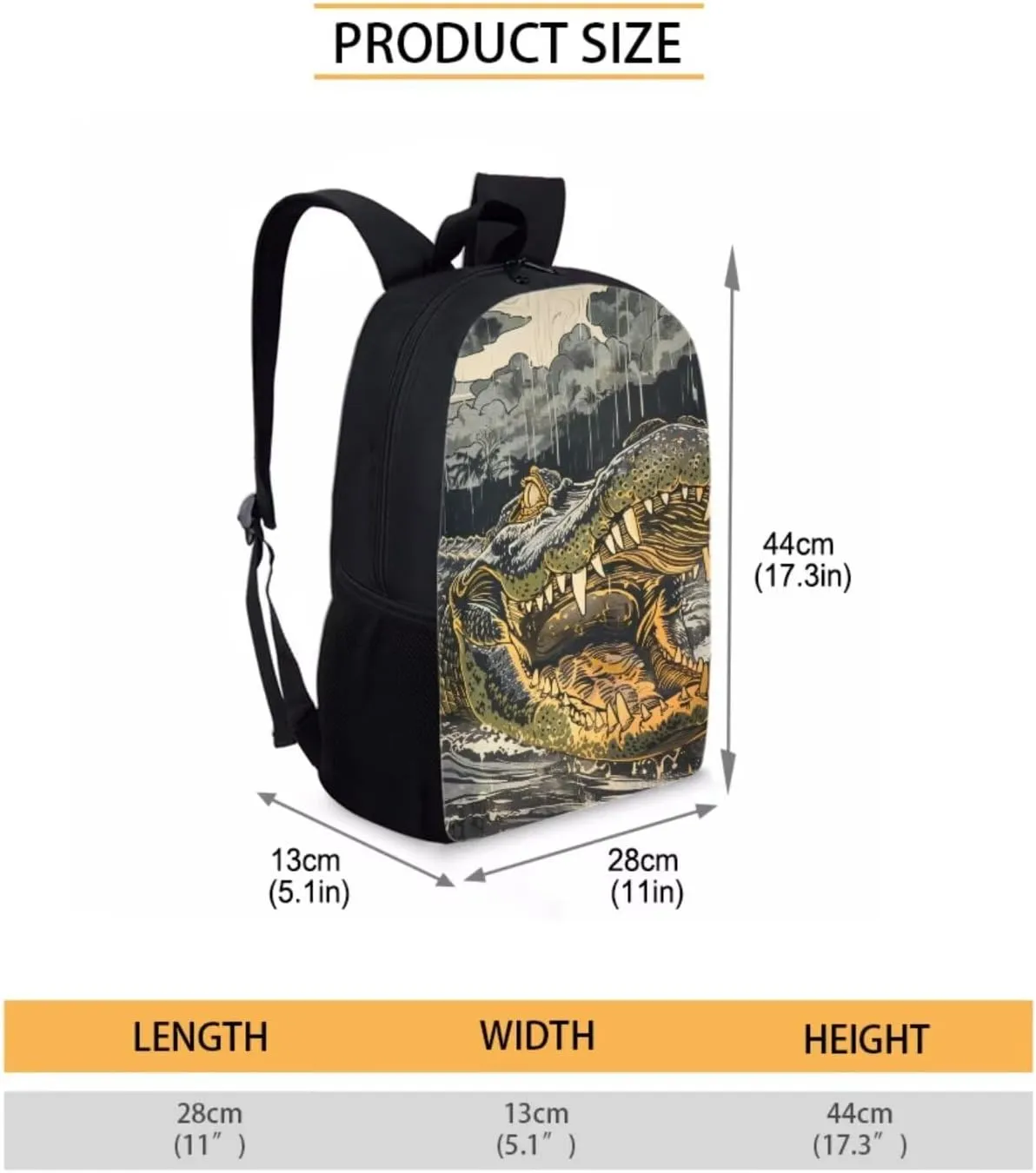 17 Inch Animal Print School Backpack And Lunch Box Set for Kids Lightweight Angry Alligator Backpack for Boys Girls Sturdy School Bag with Insulated Lunchbox Pencil Case Student Bookbag