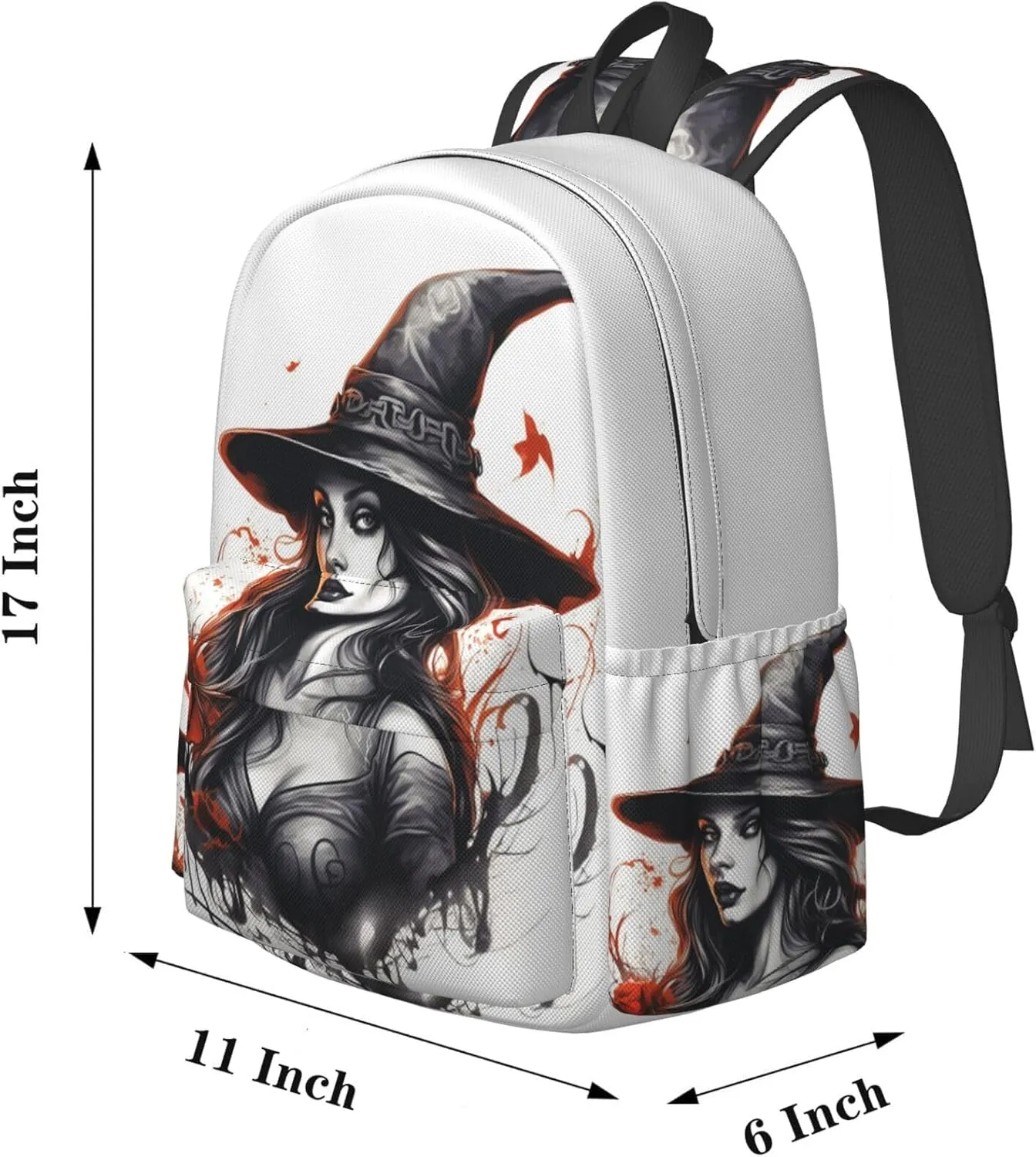 17 inch Backpack Vintage Big Hat Witch Laptop Backpack School Bookbag Shoulder Bag Casual Daypack