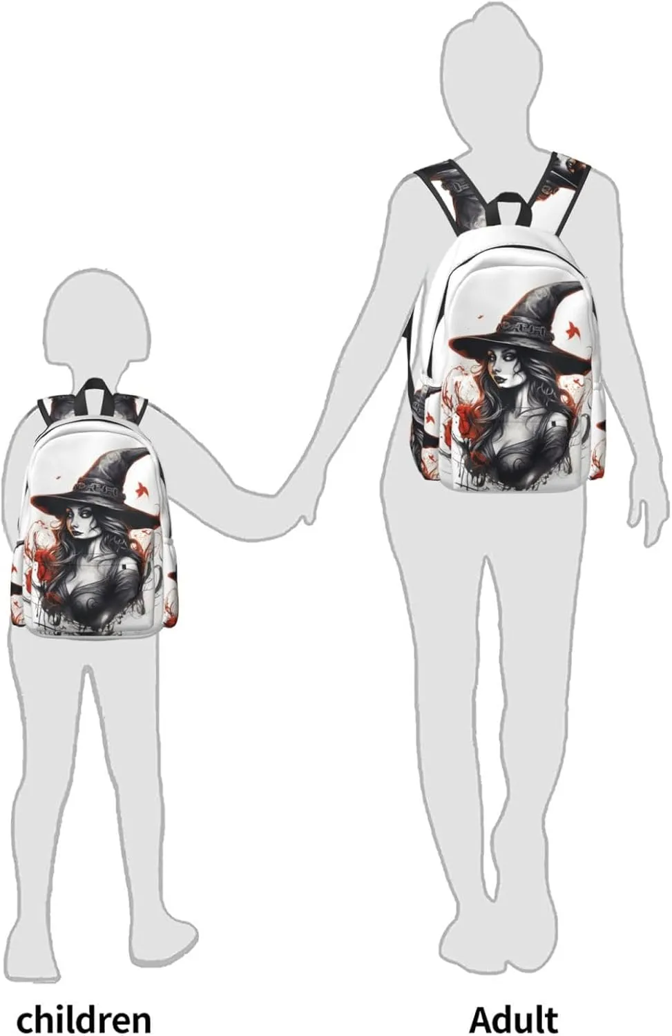 17 inch Backpack Vintage Big Hat Witch Laptop Backpack School Bookbag Shoulder Bag Casual Daypack