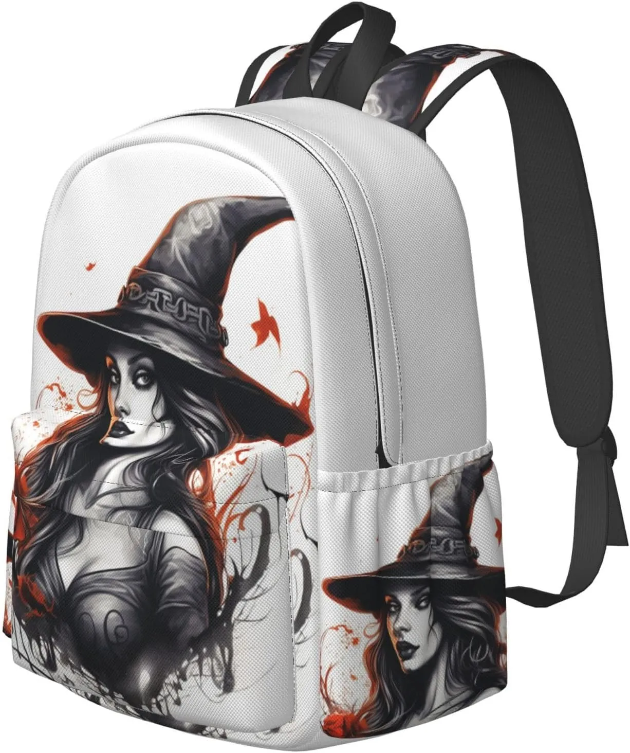 17 inch Backpack Vintage Big Hat Witch Laptop Backpack School Bookbag Shoulder Bag Casual Daypack