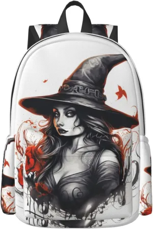 17 inch Backpack Vintage Big Hat Witch Laptop Backpack School Bookbag Shoulder Bag Casual Daypack