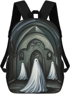 17 Inch Shoulder Backpack Ghost Dark Academy Printed Waterproof Camping Bag Multi Functional Daypack for Men Women Travel Hiking Commute