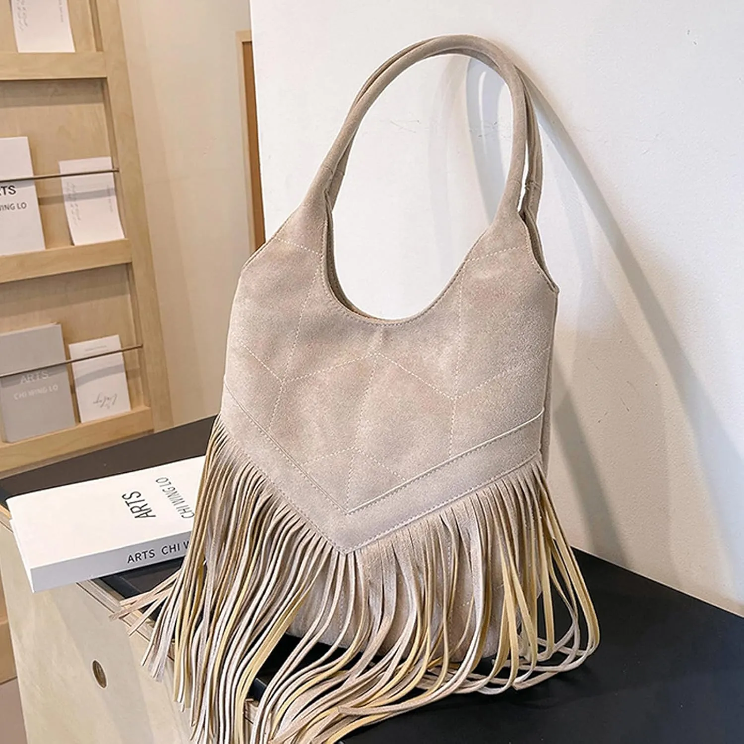 1pcs Faux Suede Shoulder Bag Hobo Tassel Messenger Bag Women Fringe Hippie Cross body Bag