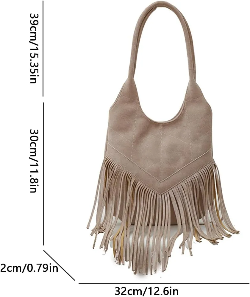 1pcs Faux Suede Shoulder Bag Hobo Tassel Messenger Bag Women Fringe Hippie Cross body Bag