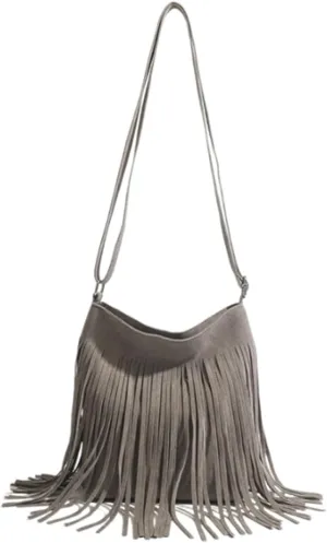 1pcs Women Fringe Hippie Cross body Bag Faux Suede Shoulder Bag suede cross body bag