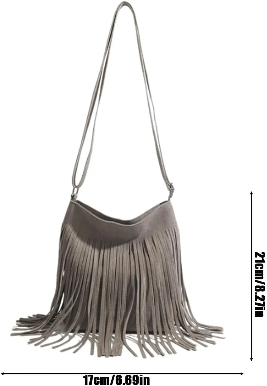 1pcs Women Fringe Hippie Cross body Bag Faux Suede Shoulder Bag suede cross body bag