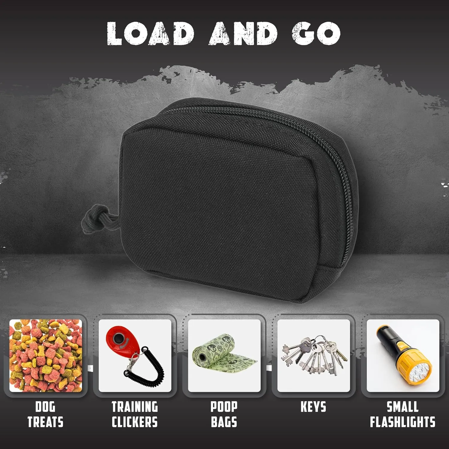 2 Pack MOLLE Pouches for DOG Harness - Tactical Backpack Harness BAG for Carrying Treats, Poop Bags, Keys & More (Black)