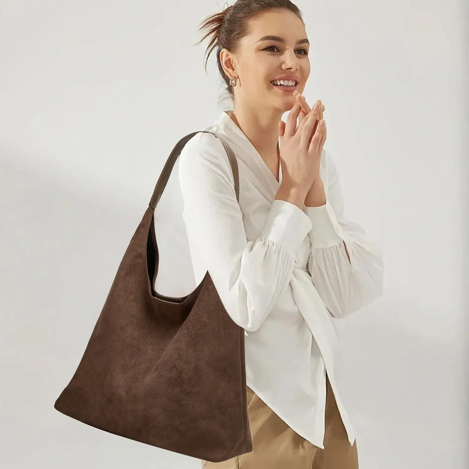 2 pcs Leather Tote Bag for Women Slouchy Hobo Bags Vegan Leather Hobo Purse Shoulder Handbag Large Crossbody Bags
