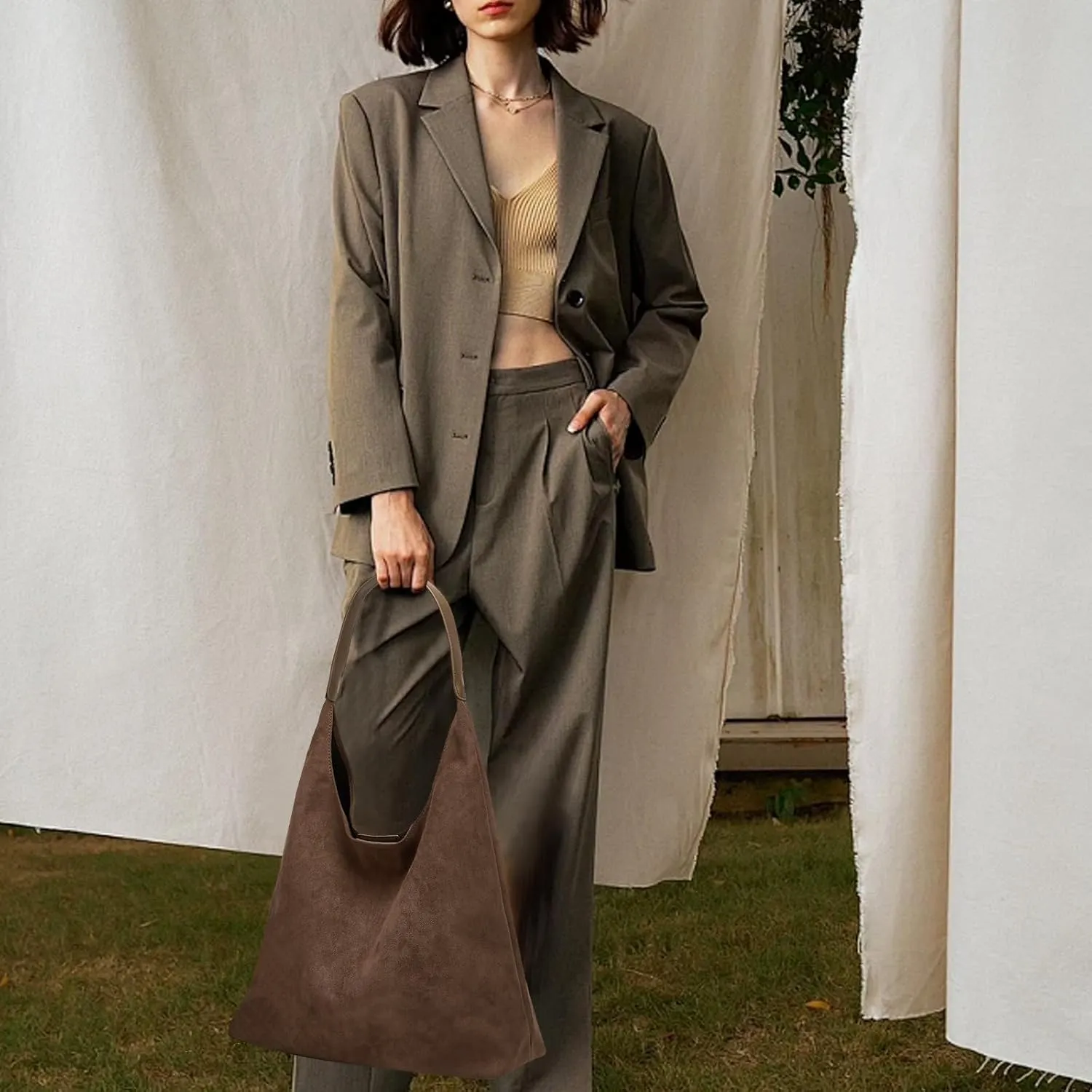 2 pcs Leather Tote Bag for Women Slouchy Hobo Bags Vegan Leather Hobo Purse Shoulder Handbag Large Crossbody Bags