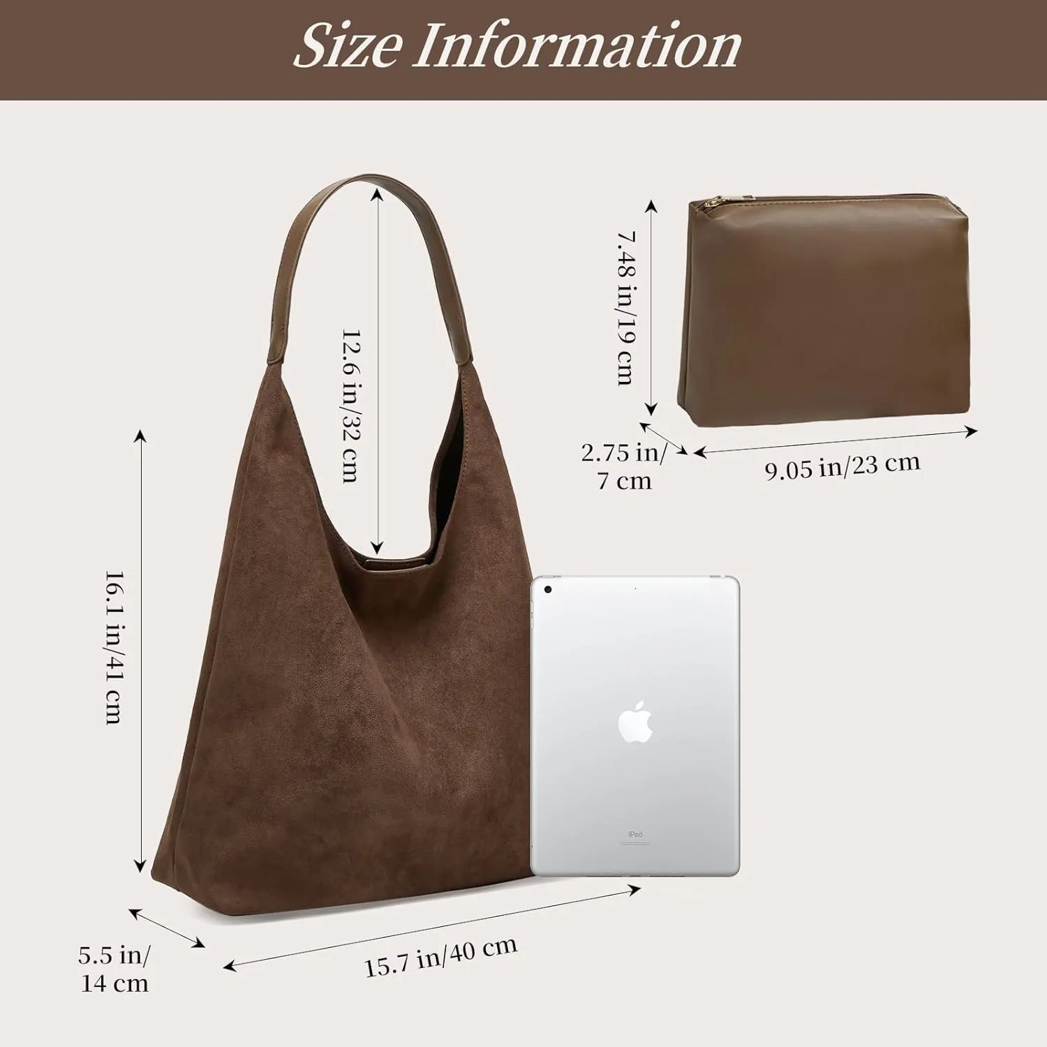2 pcs Leather Tote Bag for Women Slouchy Hobo Bags Vegan Leather Hobo Purse Shoulder Handbag Large Crossbody Bags