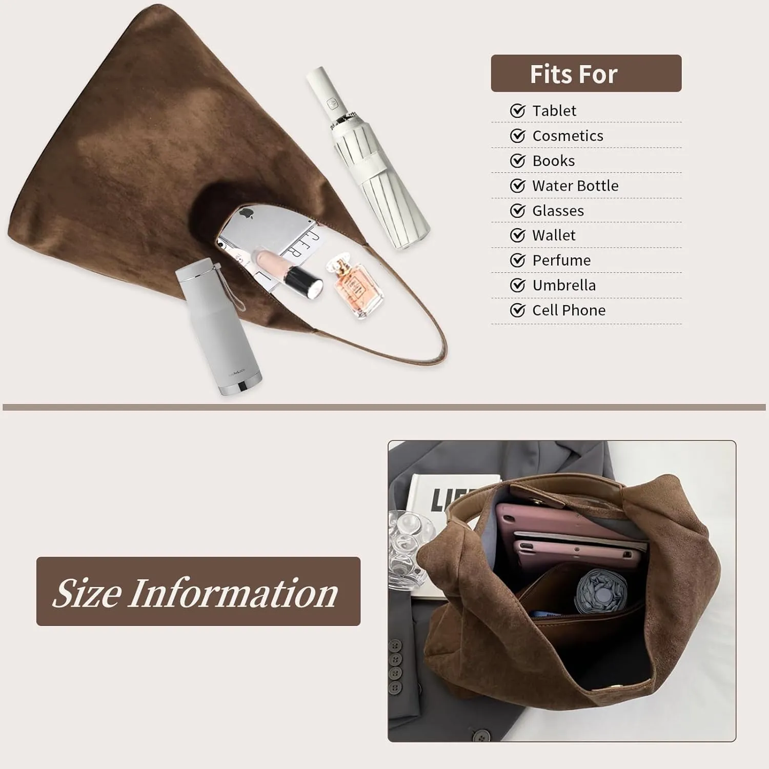 2 pcs Leather Tote Bag for Women Slouchy Hobo Bags Vegan Leather Hobo Purse Shoulder Handbag Large Crossbody Bags