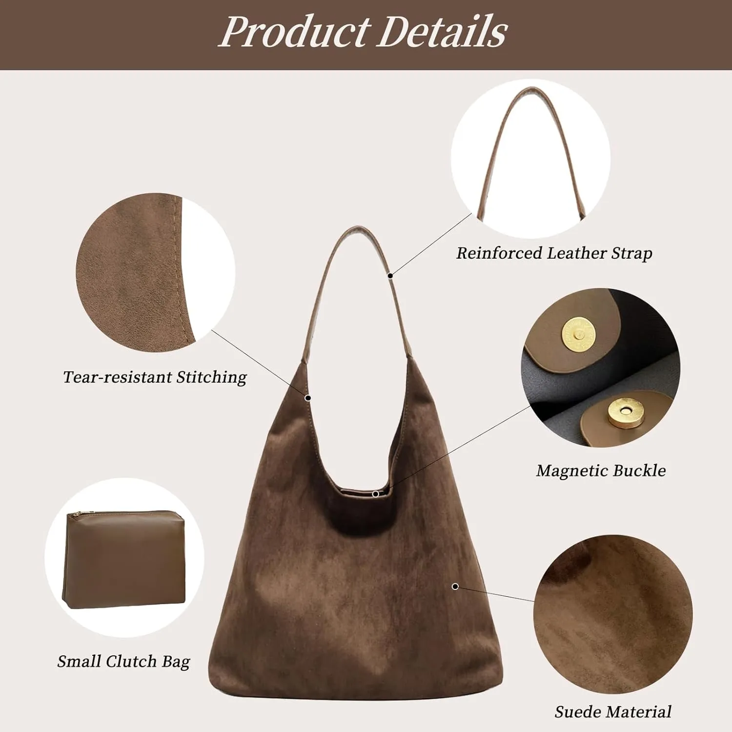 2 pcs Leather Tote Bag for Women Slouchy Hobo Bags Vegan Leather Hobo Purse Shoulder Handbag Large Crossbody Bags