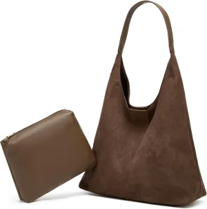 2 pcs Leather Tote Bag for Women Slouchy Hobo Bags Vegan Leather Hobo Purse Shoulder Handbag Large Crossbody Bags