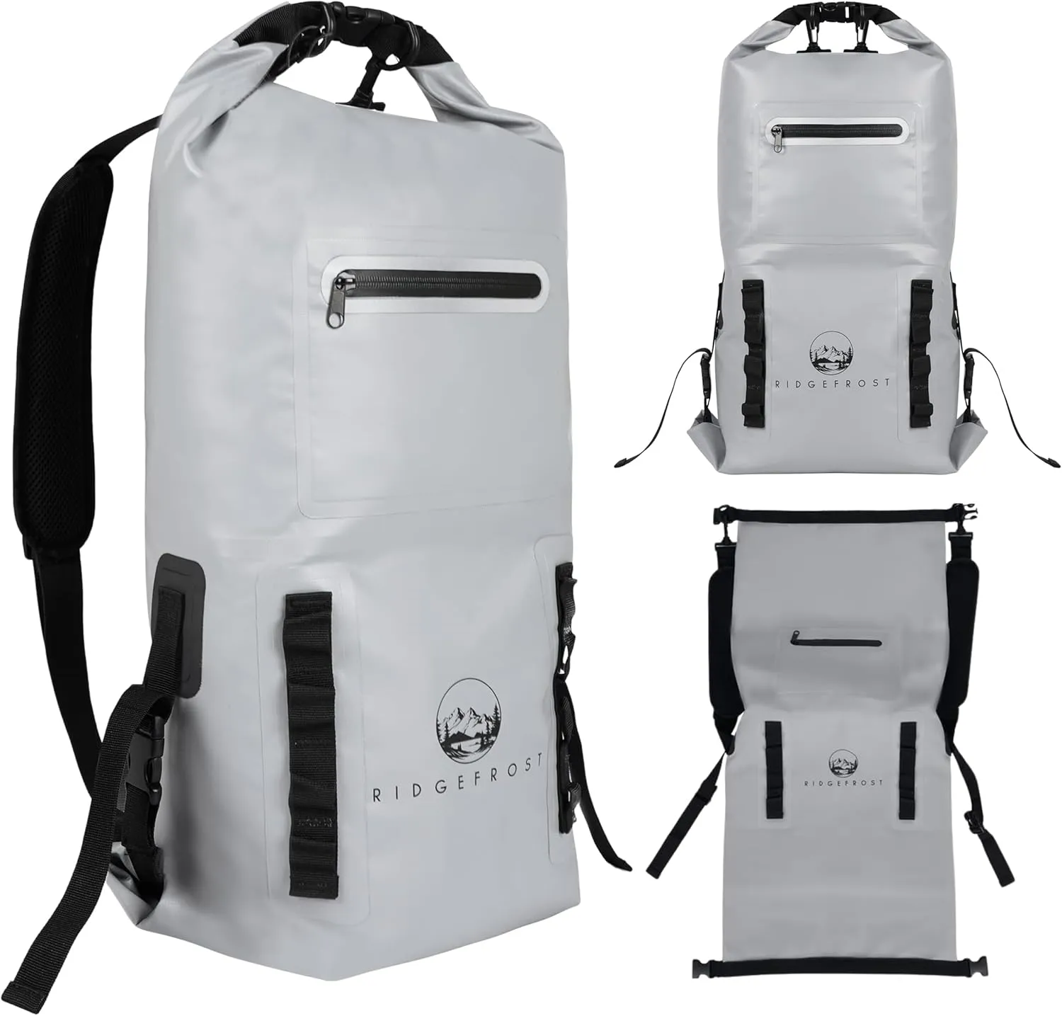 20L Dry Bag - Roll Top & Roll Bottom Lightweight Waterproof Backpack w/ 2 Compartments - Kayak Accessories w/Cooler for Food & Drinks - Waterproof Boat Bag for Outdoors - Grey Dry Backpack