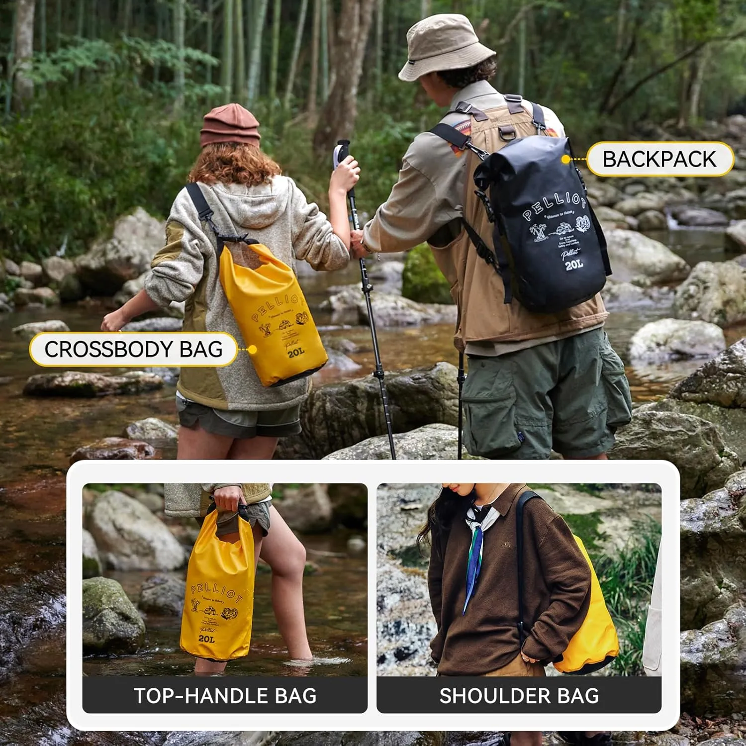 20L Waterproof Dry Bag Tough & Water-repellent Storage Bag with Adjustable Shoulder Straps Lightweight Portable Backpack Dry Bags for Kayaking Boating Camping Khaki