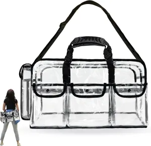 20" Large Clear Tote Makeup Kit Bag for Travel, Clear Duffle Toiletry Cosmetic Bag Professional Organizer Bags for Make up Set Artist Work Beach Gym