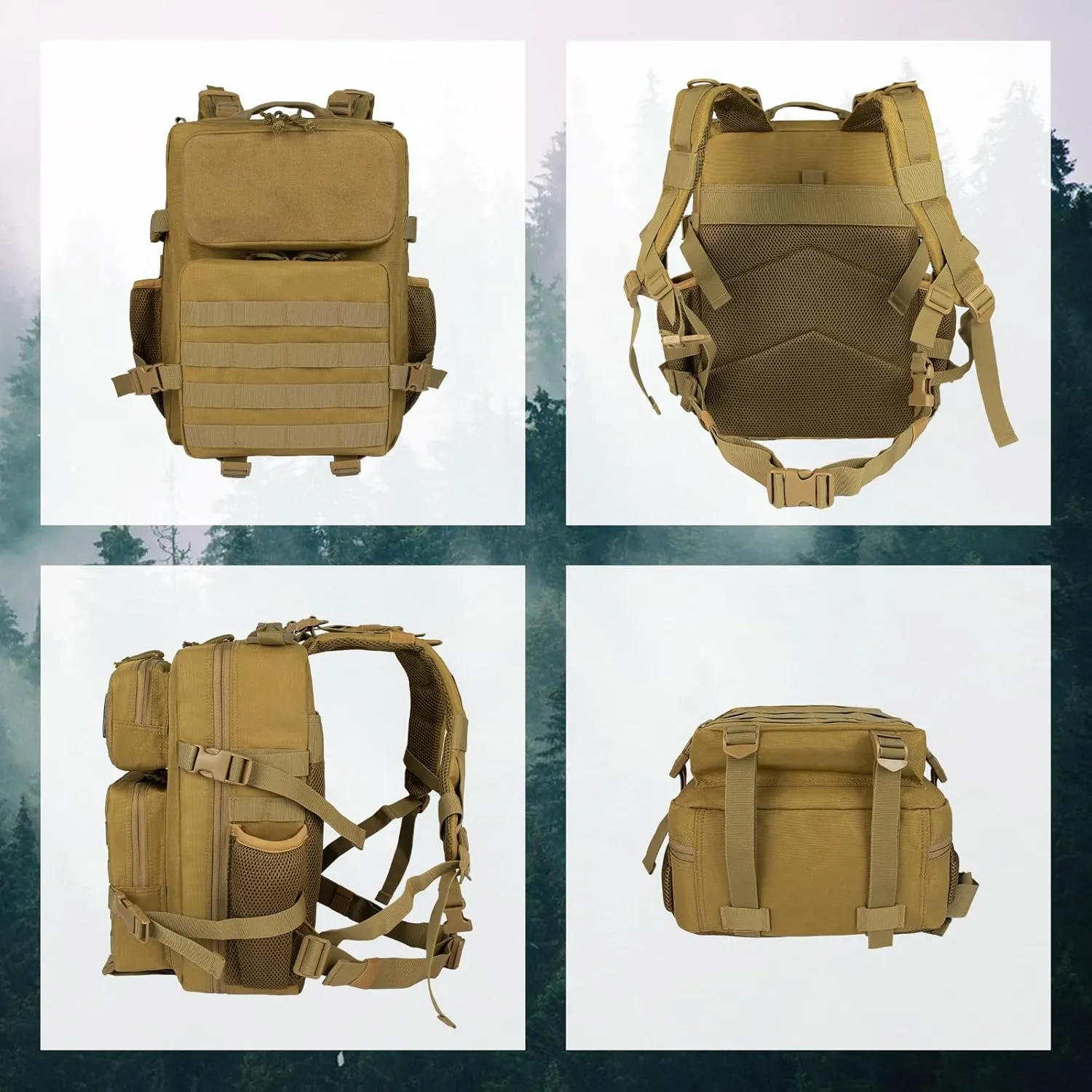 25L Small Military Tactical Backpack For Men Woman Molle Army Pack Survival Bug Out Bag Hiking Rucksack Gym Backpacks With Bottle Holder Outdoor Camping Work Daypack Khaki