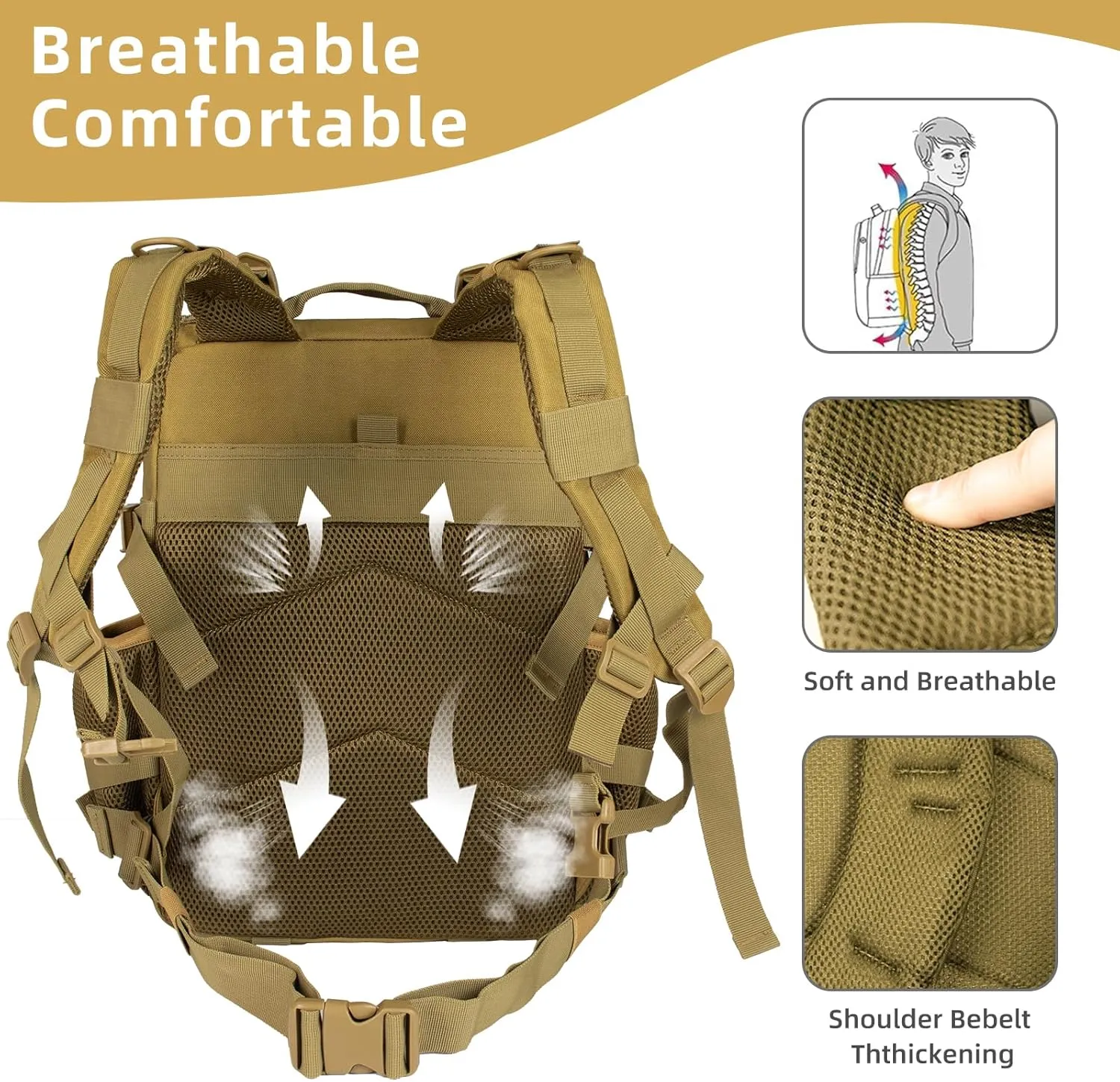 25L Small Military Tactical Backpack For Men Woman Molle Army Pack Survival Bug Out Bag Hiking Rucksack Gym Backpacks With Bottle Holder Outdoor Camping Work Daypack Khaki