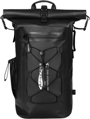 25L Waterproof Backpack for Men and Women - Roll-Top Floating Dry Bag Backpack for Kayaking, Rafting, Boating, Beach (Black)