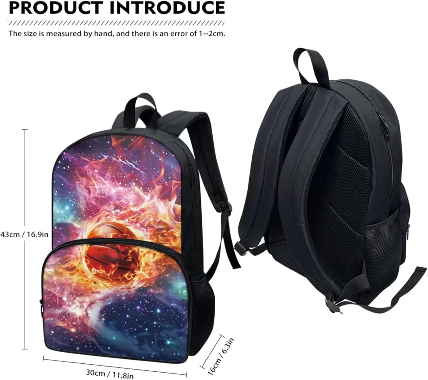 3 In 1 School Bag Set for Boys Basketball Fire Backpack Satchel with Lunch Bag Pencil Case Set Elementary School Bookbag Shoulder Bags Rucksack