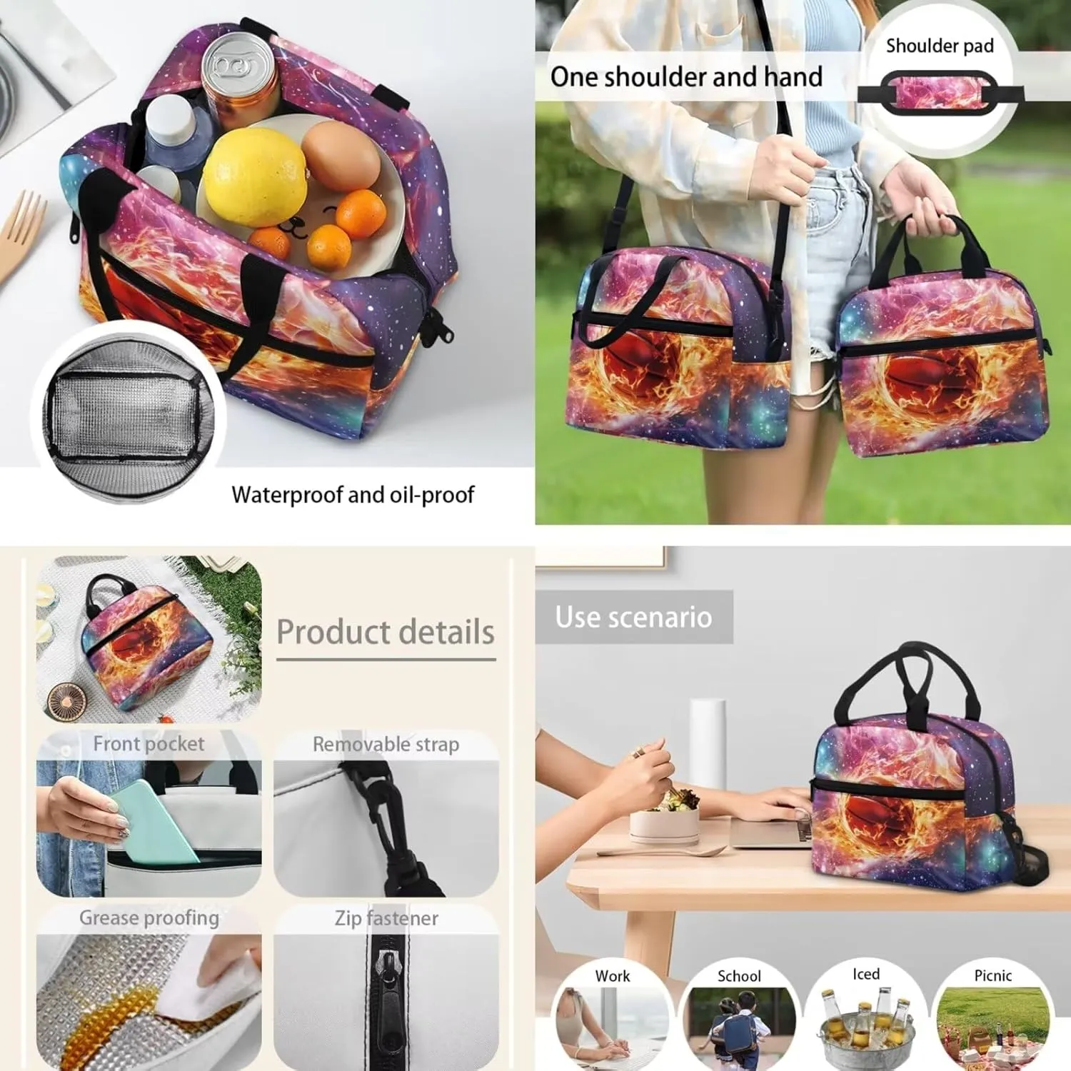 3 In 1 School Bag Set for Boys Basketball Fire Backpack Satchel with Lunch Bag Pencil Case Set Elementary School Bookbag Shoulder Bags Rucksack