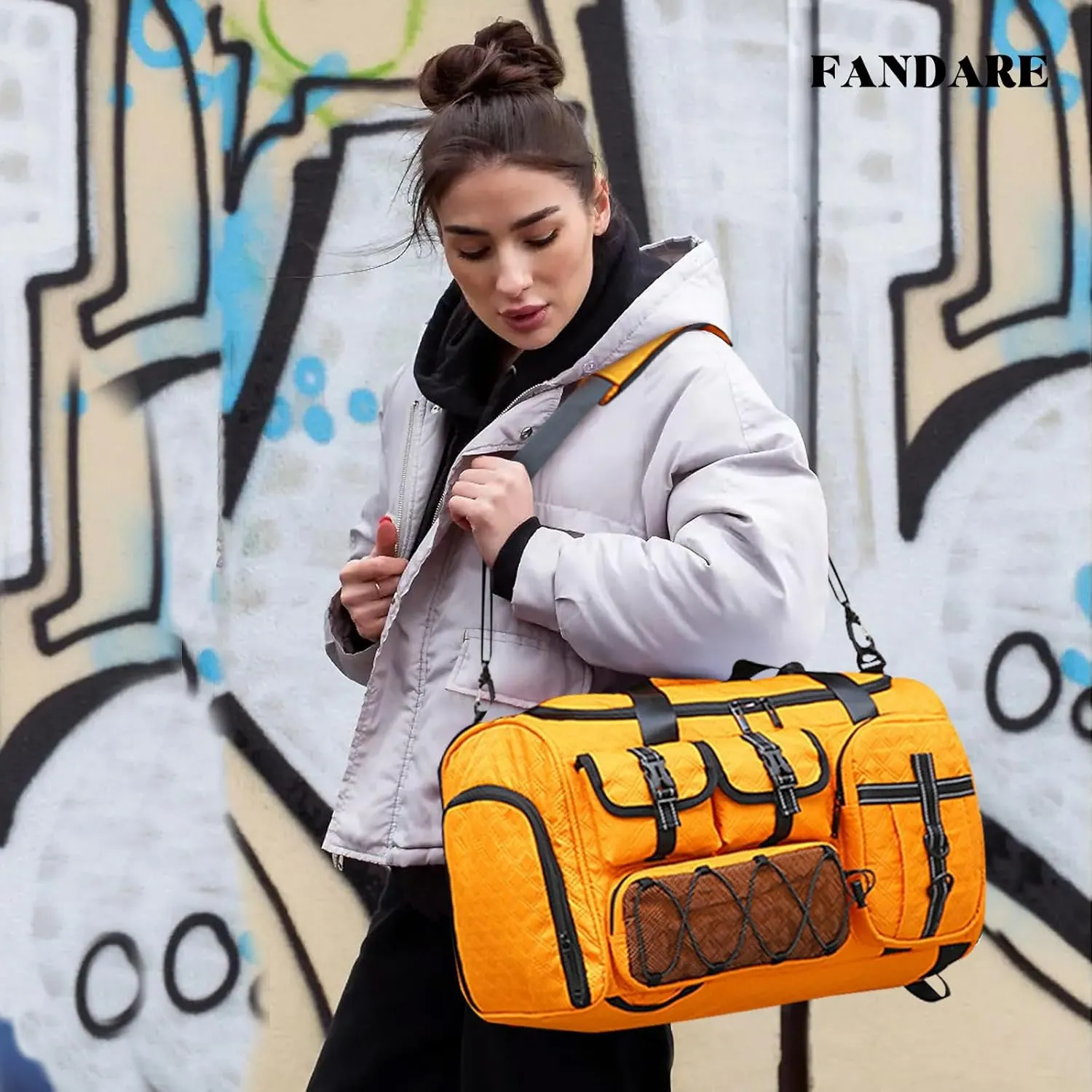 3 in 1 Sports Gym Bag for Women Crossbody Shoulder Bag Men Backpack Weekender Overnight Travel Flight-Approved Duffle Bags with Shoe Compartment & Dry Wet Separation Tote Handbags Yellow