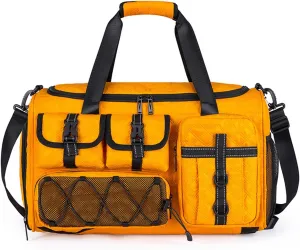 3 in 1 Sports Gym Bag for Women Crossbody Shoulder Bag Men Backpack Weekender Overnight Travel Flight-Approved Duffle Bags with Shoe Compartment & Dry Wet Separation Tote Handbags Yellow